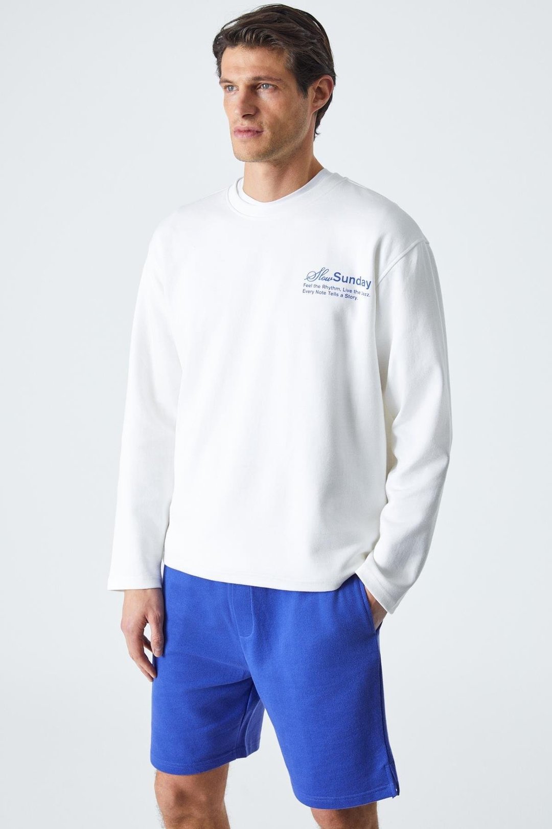 SLOWSUNDAY Erkek Baskı Detaylı Comfort Fit Bisiklet Yaka Ekru T-Shirt