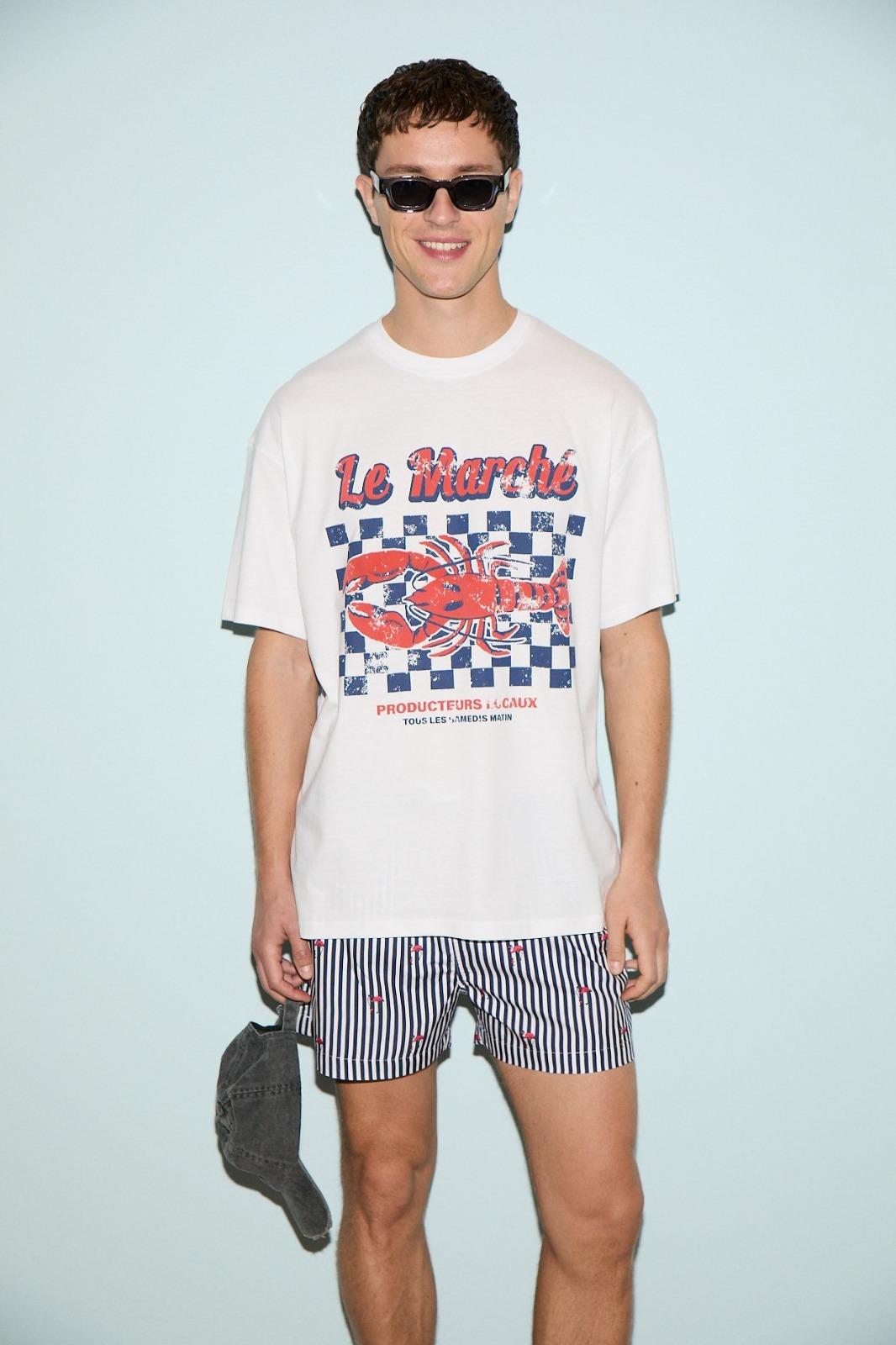 SNACK Erkek Oversize Fit %100 Pamuk Baskılı Yuvarlak Yaka Beyaz T-Shirt