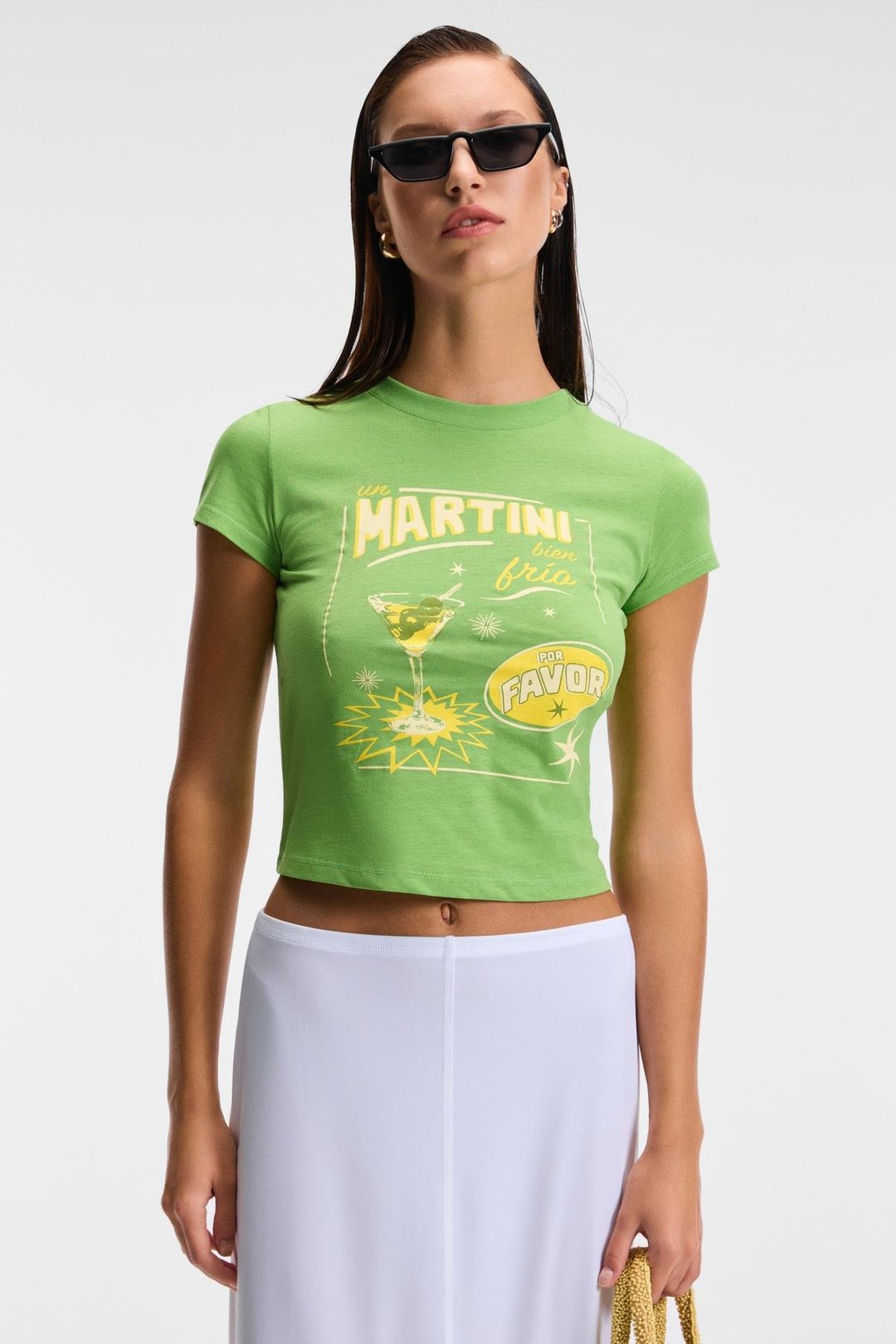 TESSIRA Kadın %100 Pamuk Bisiklet Yaka Baskılı Slim Fit Yeşil T-Shirt