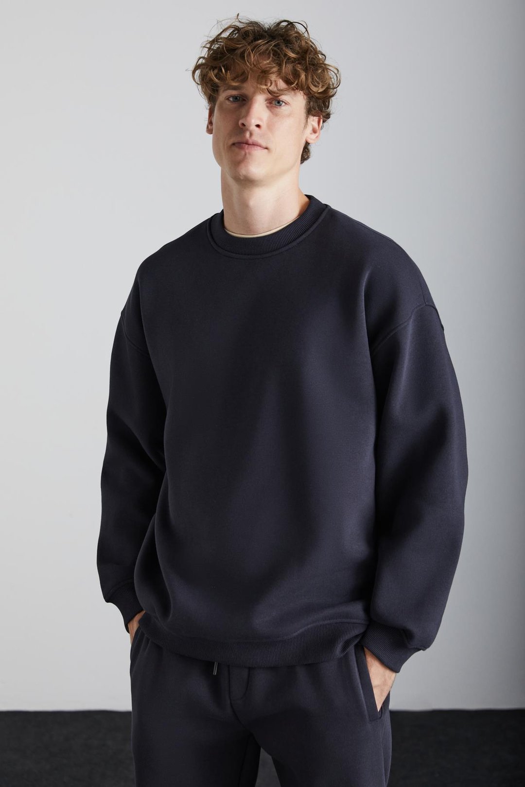 TOKYO Erkek İçi Polarlı Yumuşacık Arka Etiket Detaylı Bisiklet Yaka Oversize Antrasit Sweatshirt