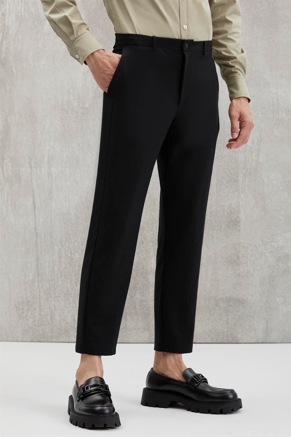 VASSEL  Regular Siyah Tekli Pantolon