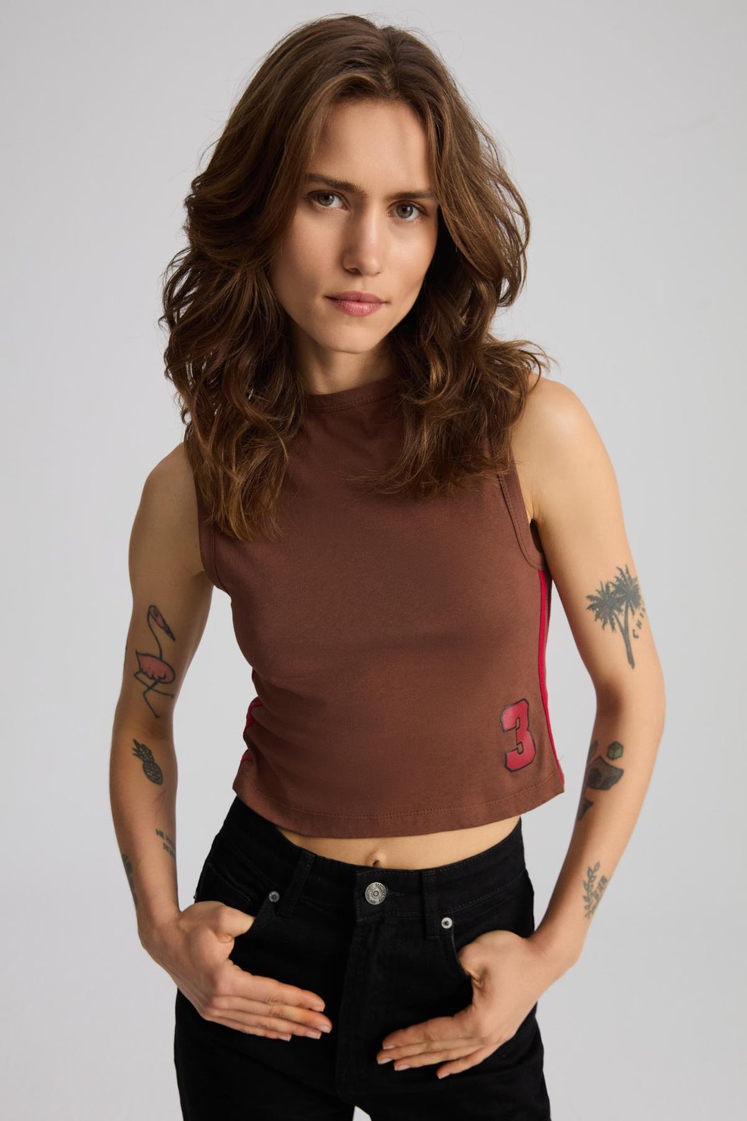 YESLIN %100 Pamuk Kadın Kahverengi T-Shirt