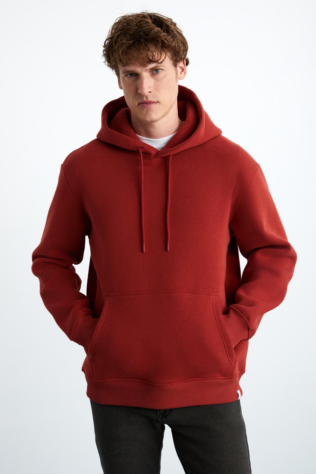 YOKOHAMA Erkek İçi Polarlı Yumuşacık Regular Kanguru Cepli Kapüşonlu Kiremit Rengi Sweatshirt
