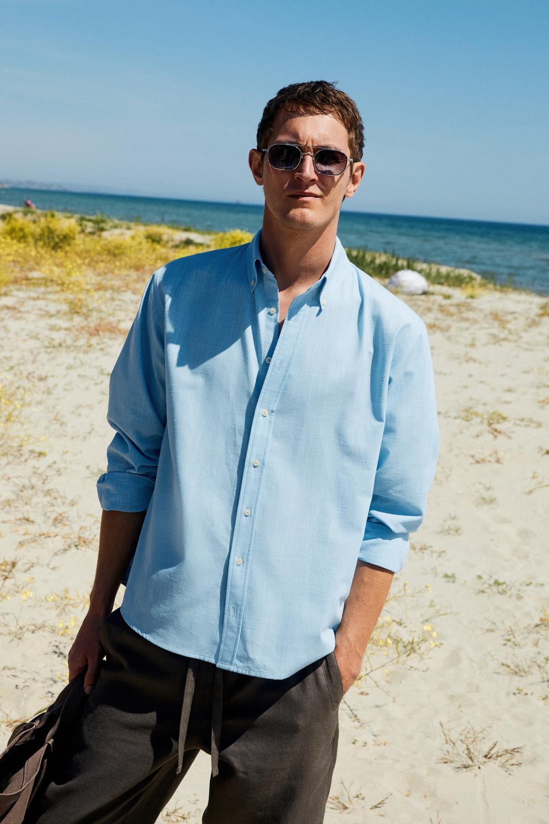 YORDI Erkek Gömlek Yaka Manşetli Flamlı Oxford Kumaş Regular Fit Açık Mavi Gömlek