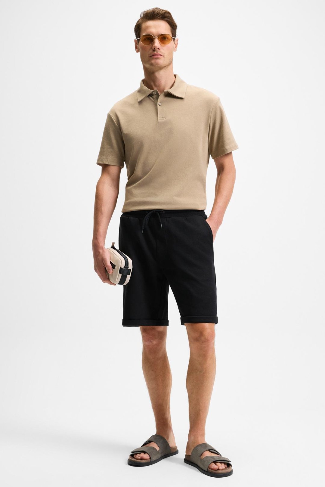 YOURI Erkek Beli Lastikli Arka Tek Cepli Relaxed Fit Siyah Şort