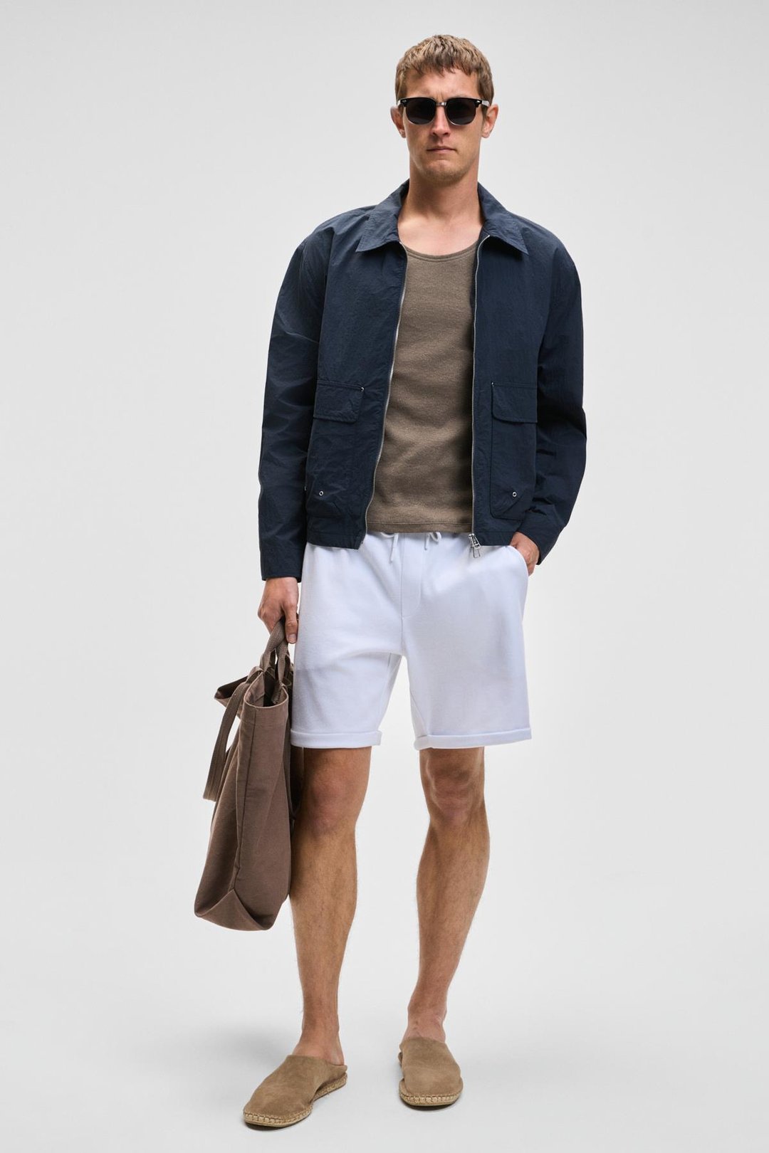 YOURI Erkek Beli Lastikli Arka Tek Cepli Relaxed Fit Beyaz Şort