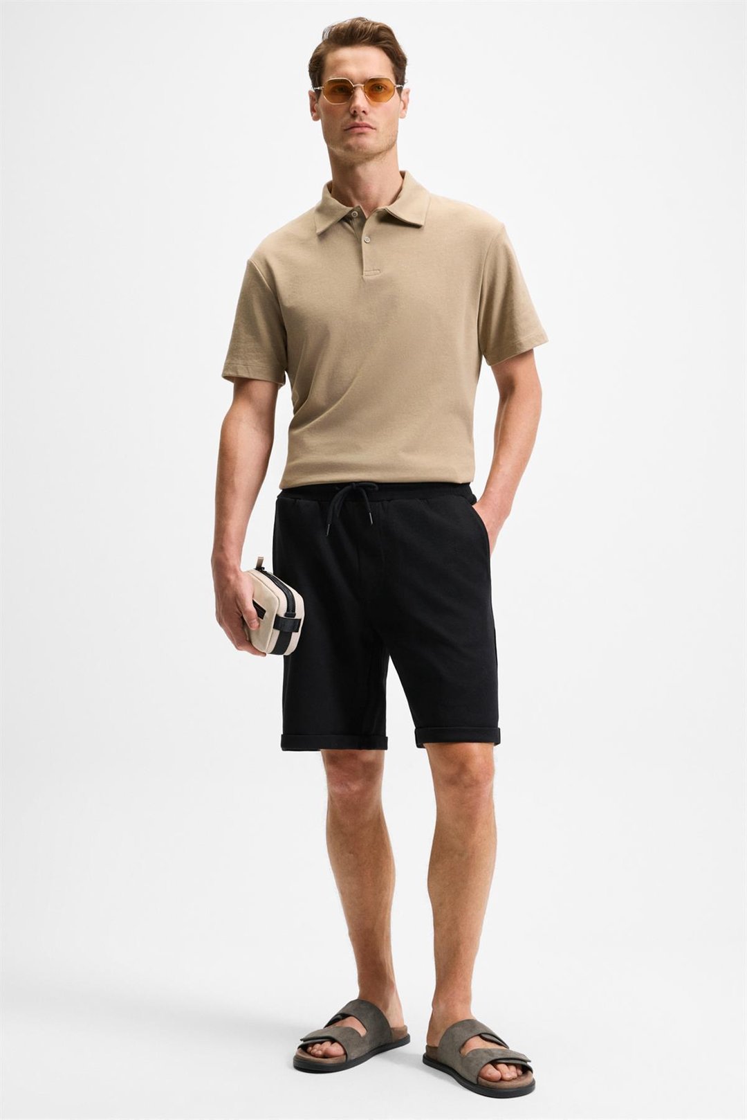 YOURI Erkek Beli Lastikli Arka Tek Cepli Relaxed Fit Siyah Şort