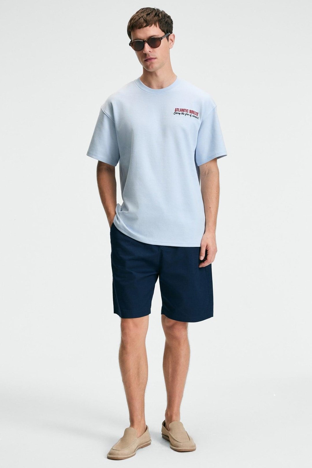 YUM Erkek Oversize Baskılı Yuvarlak Yaka Mavi T-Shirt