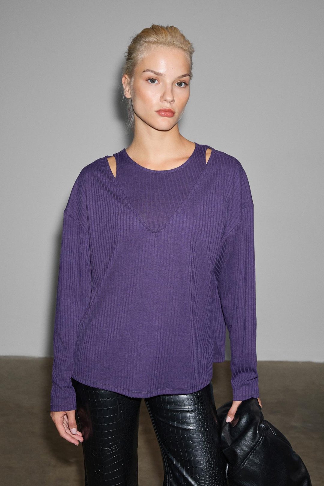 ZARREUS Kadın Omuz Dekolteli Esnek Kumaşlı Rahat Kalıp Mor Bluz