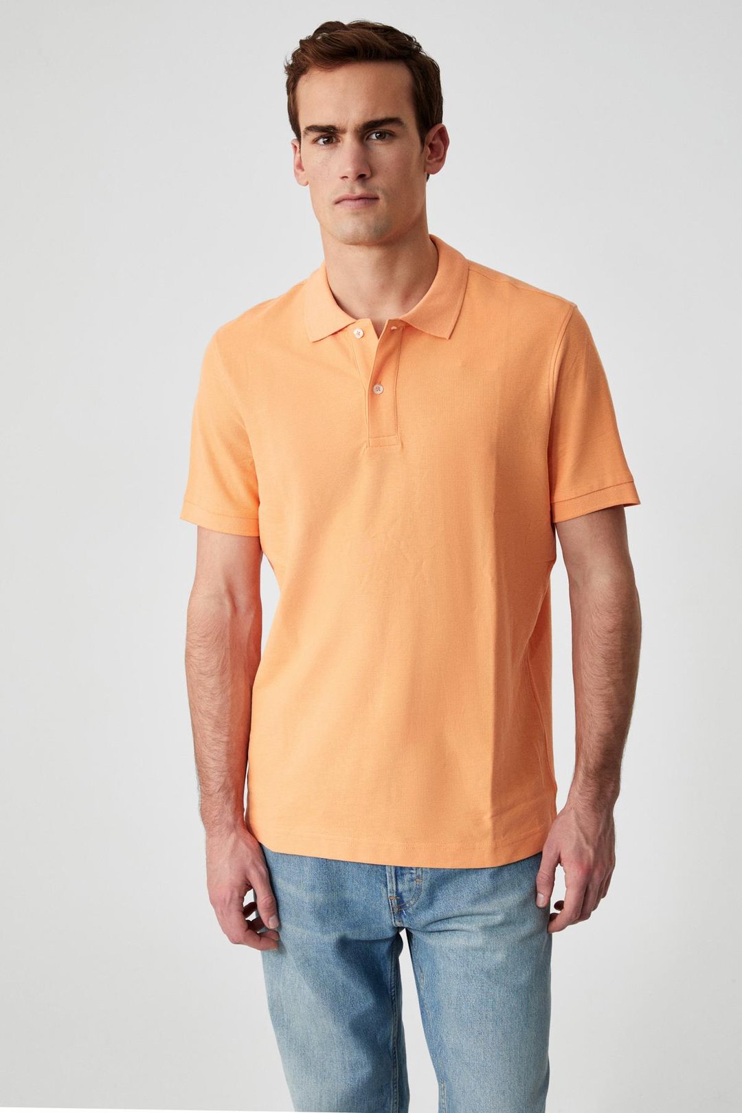 ZEKE Erkek Polo Yaka Relaxed Fit Patlı Düğmeli Kısa Kollu Turuncu T-Shirt