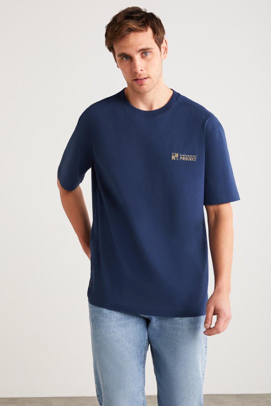 ZEUS Basic Regular Lacivert Tekli T-Shirt