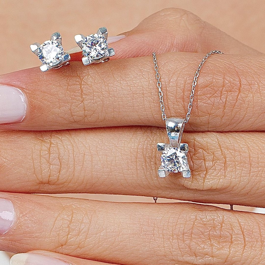 1.50 Karat Mia Zirconia Benzersiz Zarafet Tek Taş Gümüş İkili Set