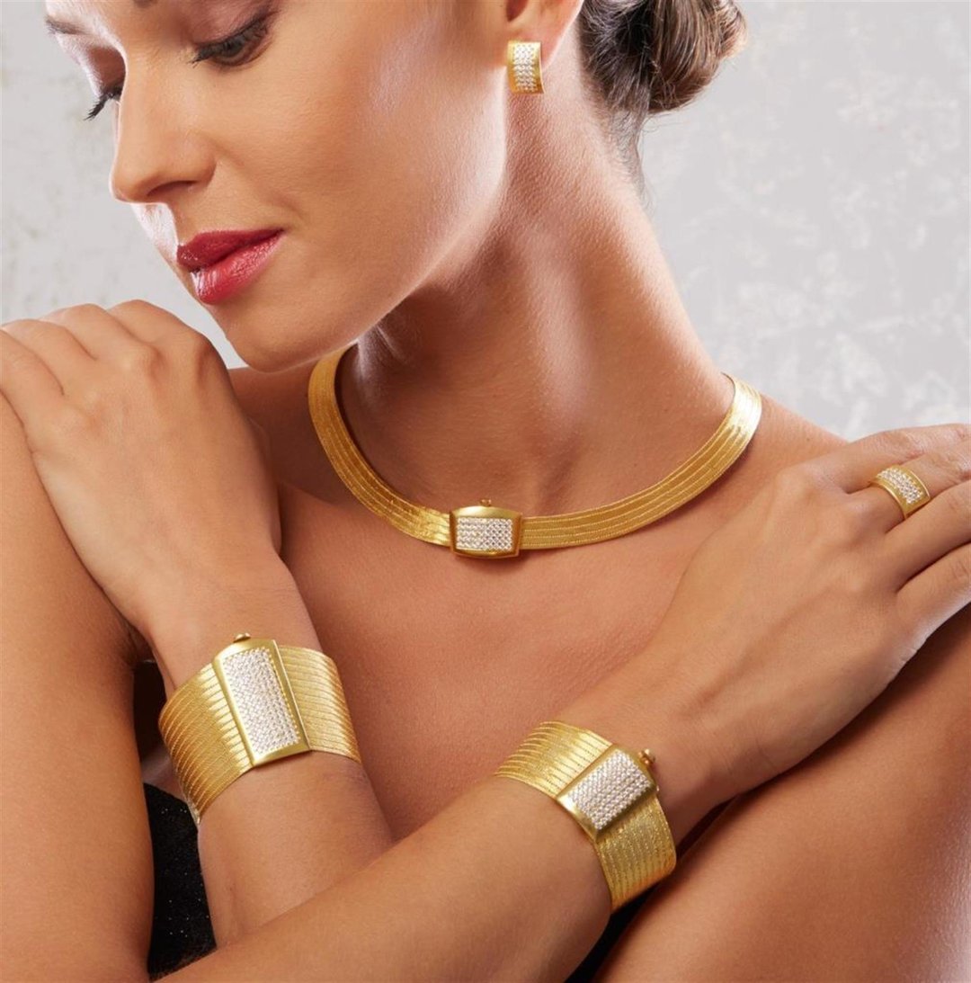 11 Sıra Bileklik 5 Sıra Gerdanlık Full Taşlı Toka Altın Kaplama Gümüş Trabzon Hasırı Set