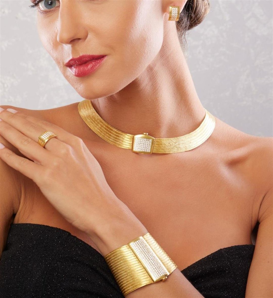 19 Sıra Bileklik 7 Sıra Gerdanlık Full Taşlı Toka Altın Kaplama Gümüş Trabzon Hasırı Set