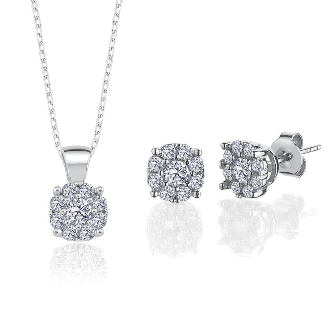 2.25 Karat Effective Diamond Koronet İkili Tektaş Gümüş Set