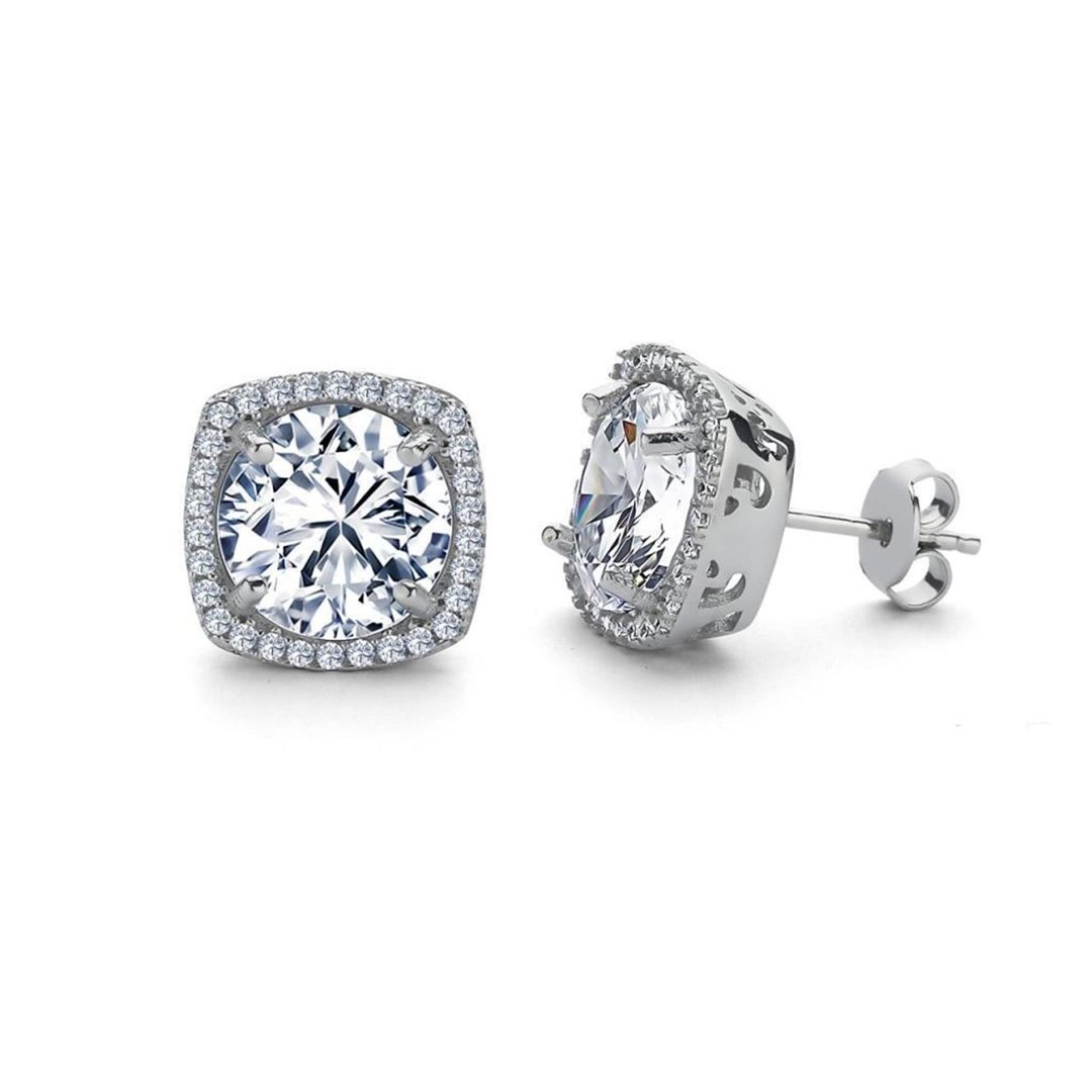 3.00 Karat Kare Tektaş Gümüş Küpe