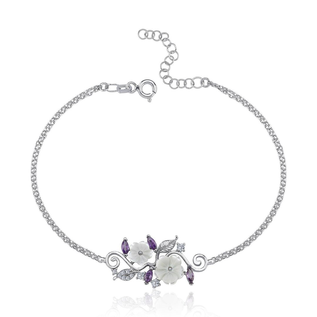 Ametist Taşlı Manolya Çiçeği Sevgi Bahçesi Flowers Gümüş Bileklik