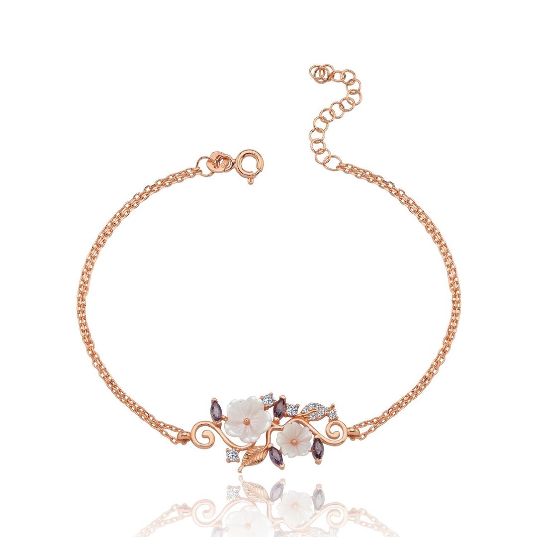 Ametist Taşlı Manolya Çiçeği Sevgi Bahçesi Rose Flowers Gümüş Bileklik