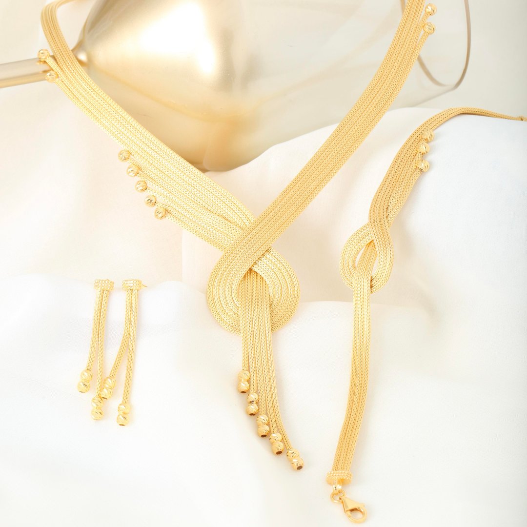 Aşk Mısrası Kalze Örgü Altın Kaplama Gümüş Takı Seti