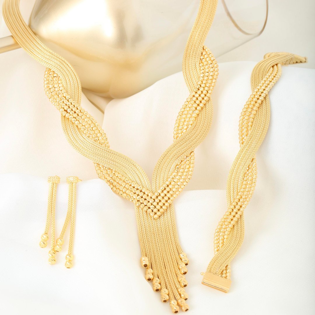 Aşk Rüyası Kalze Örgü Altın Kaplama Gümüş Takı Seti