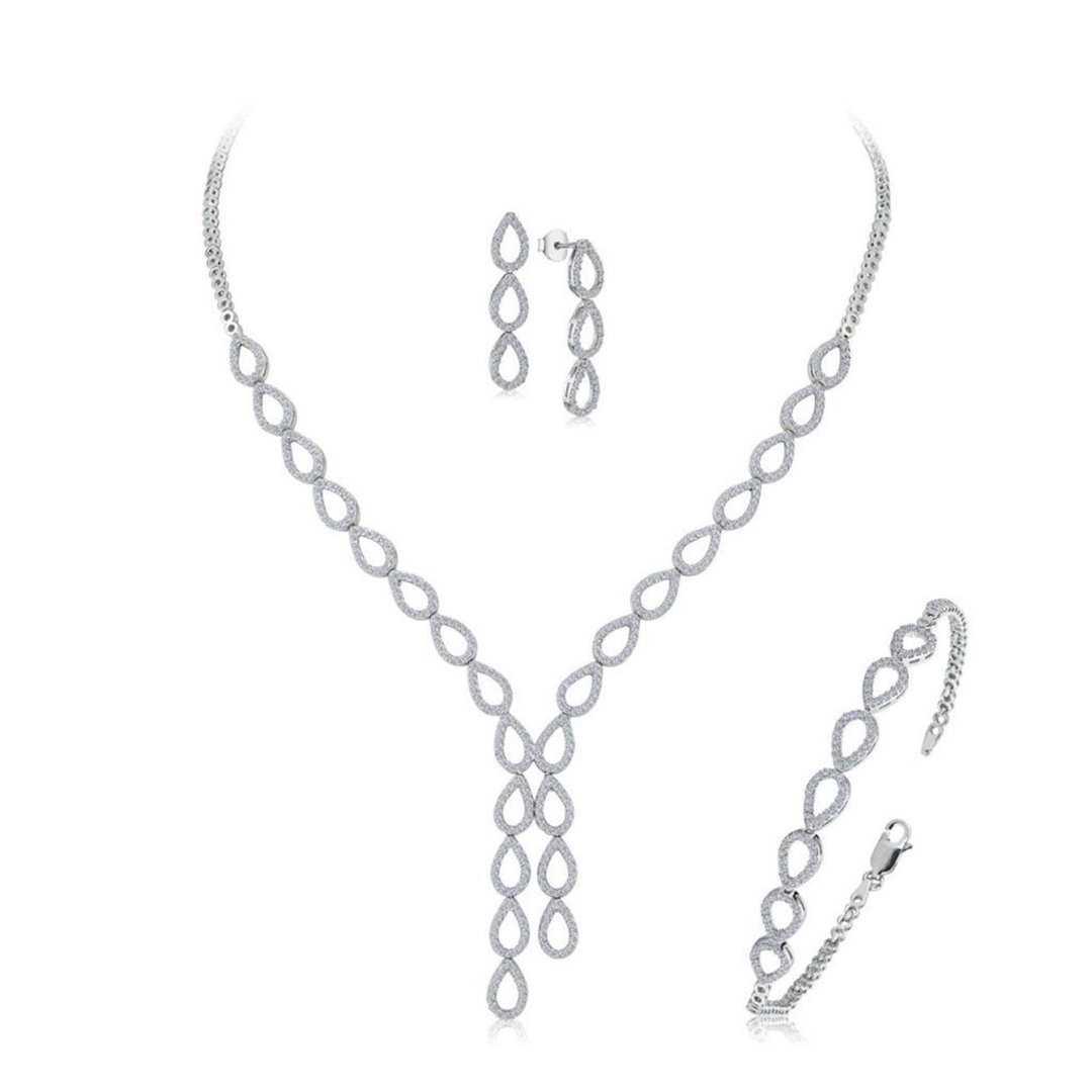 Çift Sıra Salkım Damla Gümüş Su Yolu Set