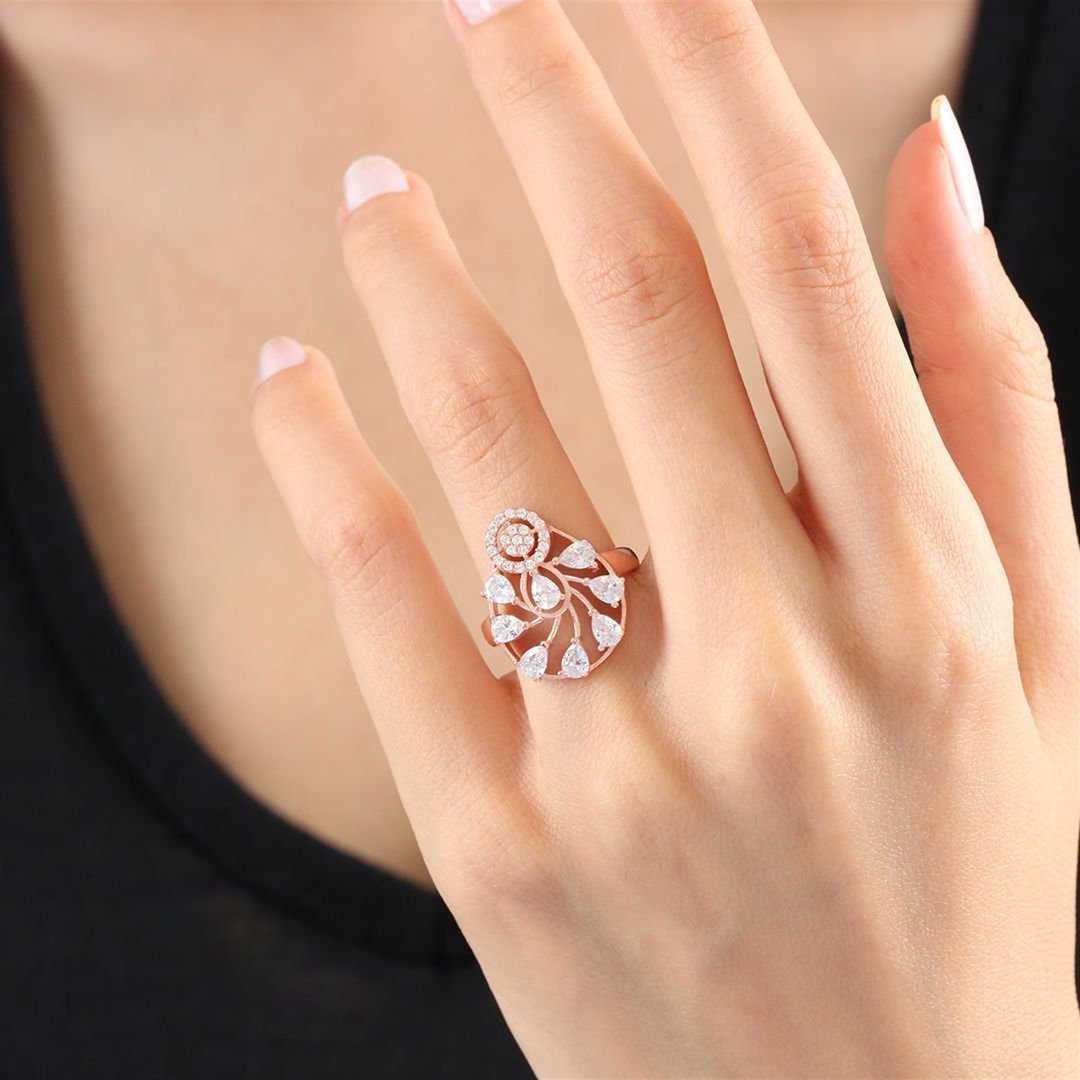 Effective Diamond Işıltı Yağmuru Rose Renk Gümüş Yüzük