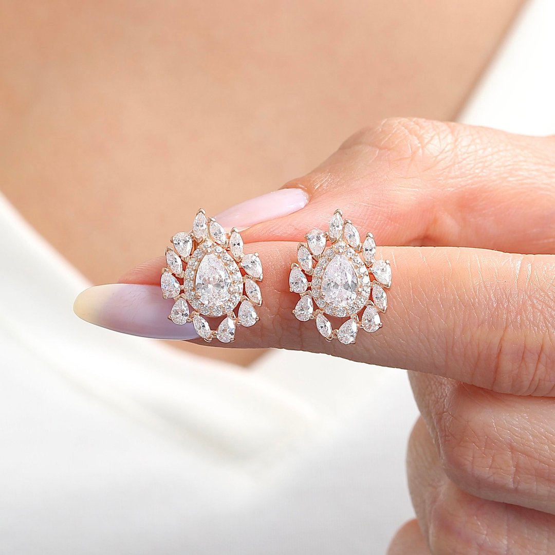 Effective Diamond İstanbul İhtişamı Rose Renk Işıltılı Gümüş Küpe