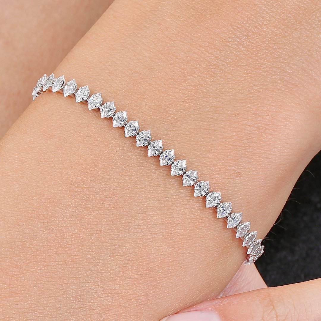 Effective Diamond Marquise Işıltısı 925 Ayar Gümüş Su Yolu Bileklik