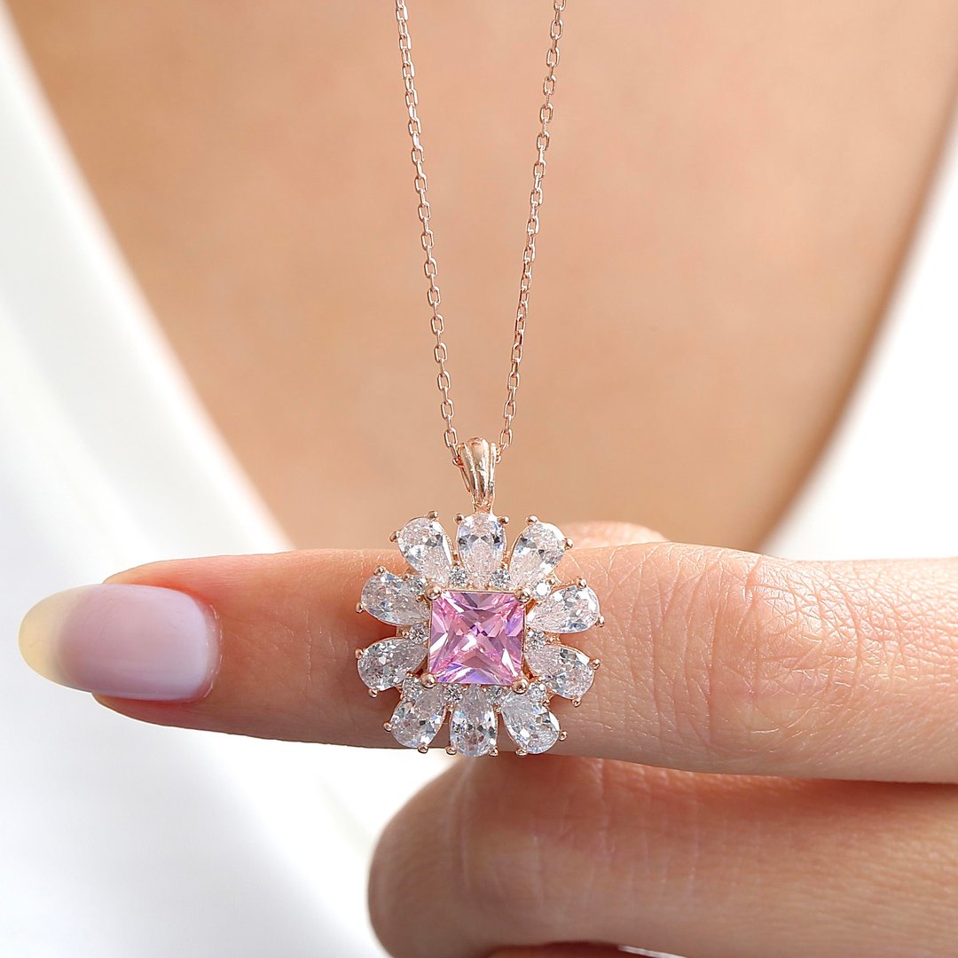 Effective Diamond Milano Rüyası Rose Renk Pink Taşlı Gümüş Kolye