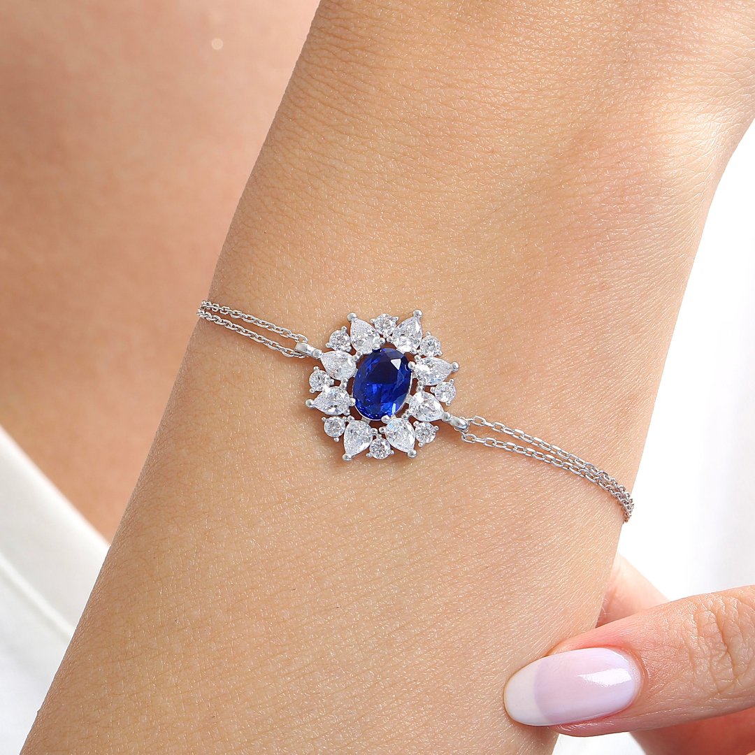 Effective Diamond Paris Işıltısı Sentetik Safir Taşlı Gümüş Bileklik