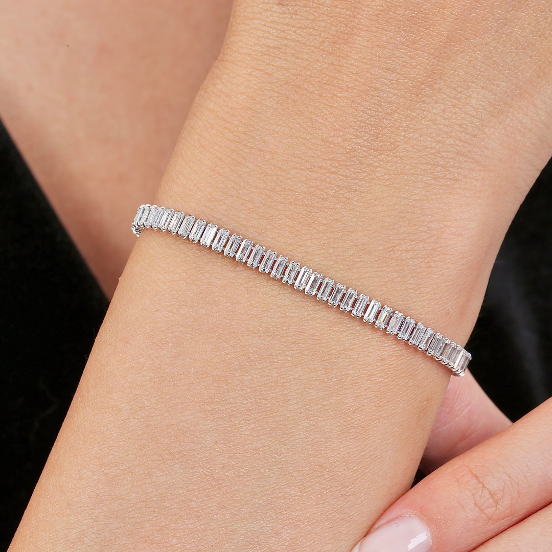 Effective Diamond Sıralı Baget Işıltısı 925 Ayar Gümüş Su Yolu Bileklik
