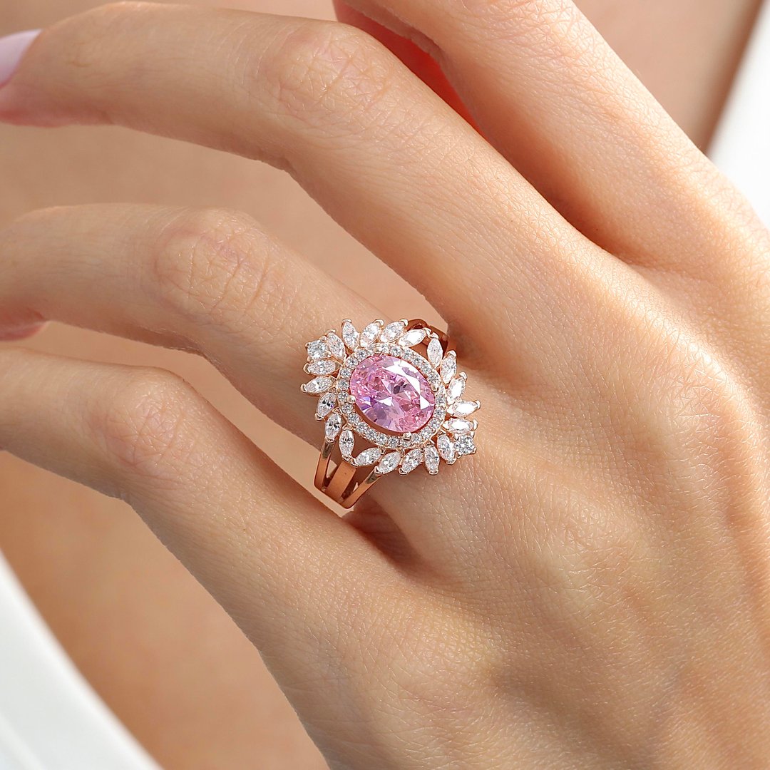 Effective Diamond Venedik Dansı Rose Renk Pink Taşlı Gümüş Yüzük