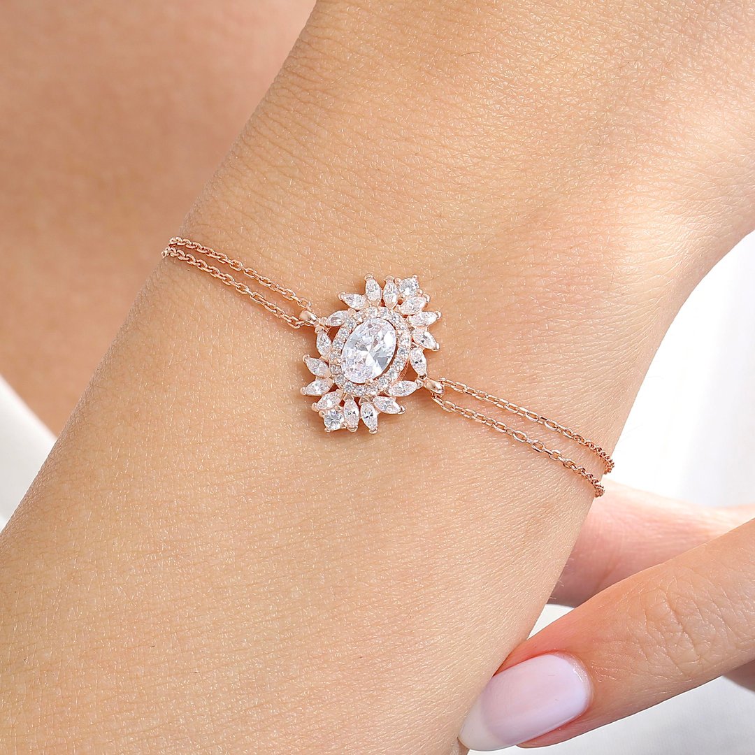 Effective Diamond Venedik Dansı Rose Renk Işıltılı Gümüş Bileklik