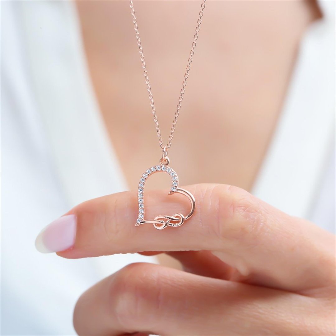 Işıltılı Sonsuz Kalp Bağı Rose Renk Gümüş Kolye