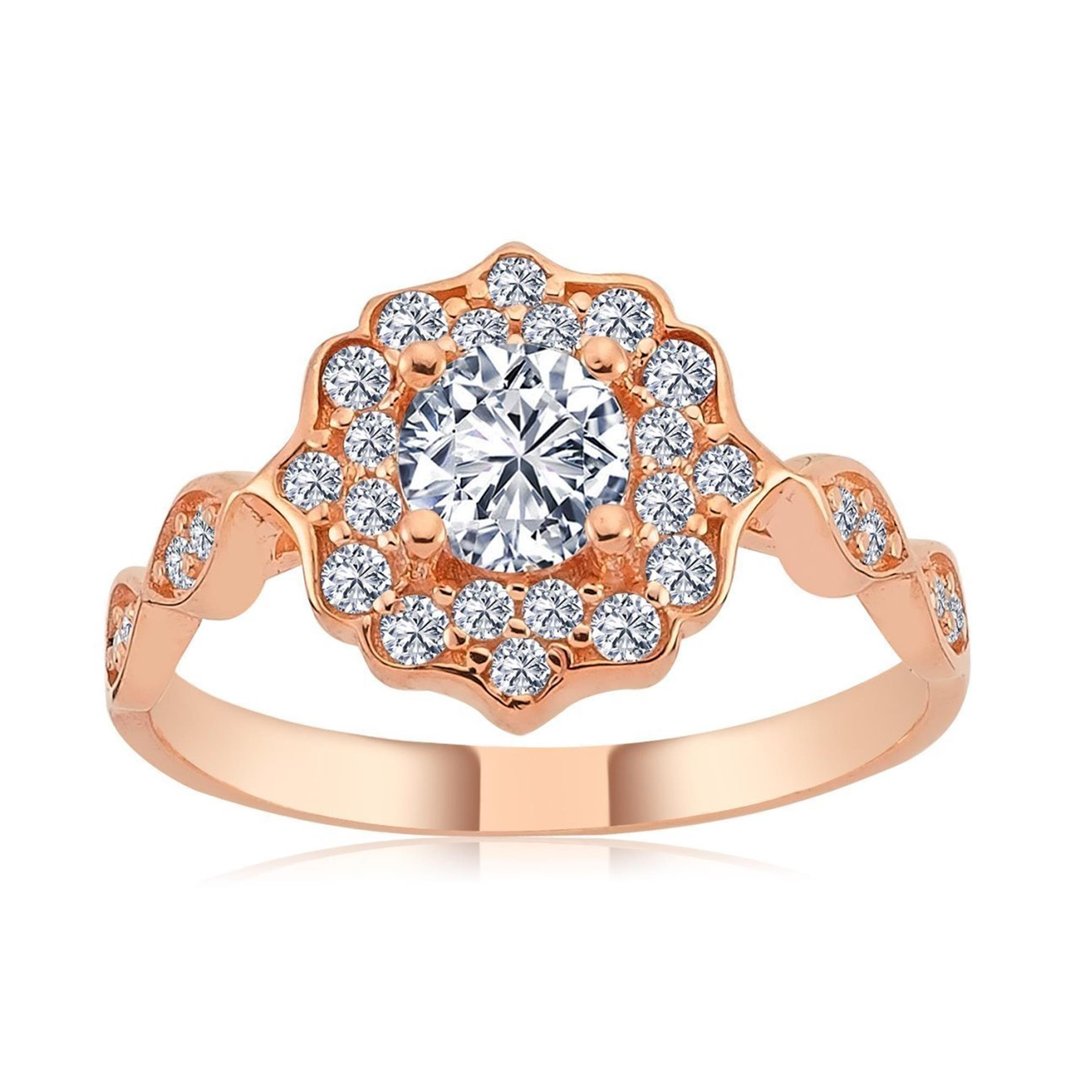 Kraliyet Nişanı Tektaş Rose Renk Gümüş Yüzük