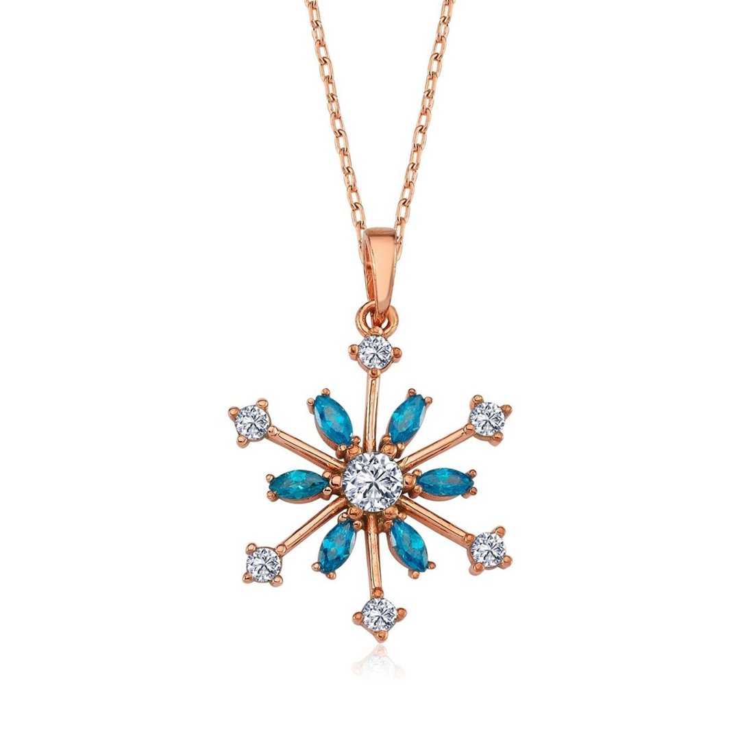 Mutluluk Kristalim Rose Renk Gümüş Kar Tanesi Kolye