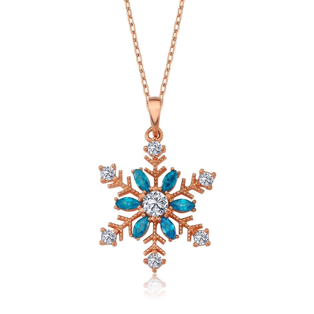 Mutluluk Kristalim Rose Renk Gümüş Kar Tanesi Kolye