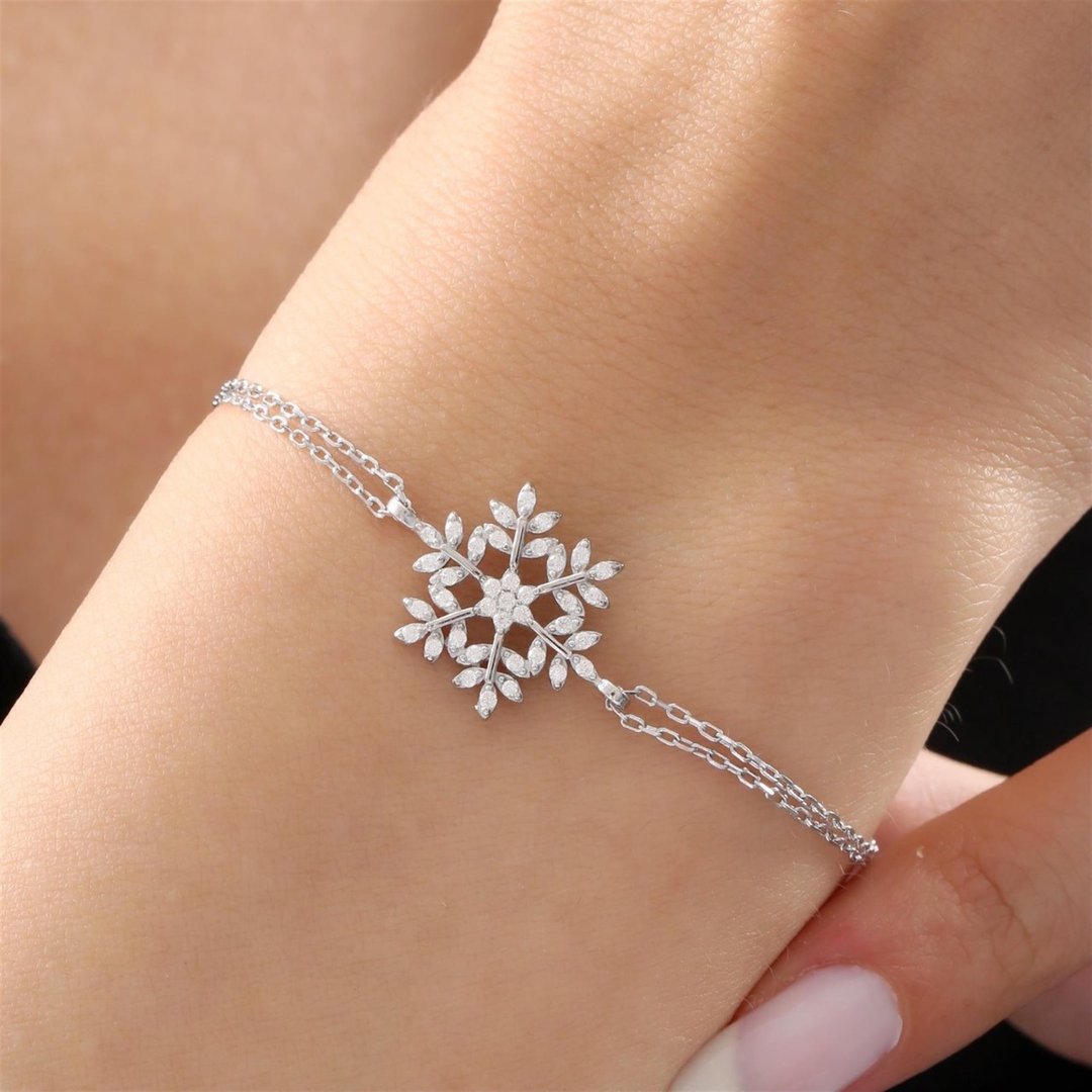 Neşe Kristali Kar Tanesi Gümüş Bileklik