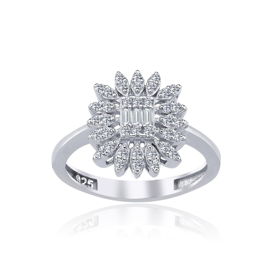 Pırlanta Montür Baget Güneşi Gümüş Yüzük