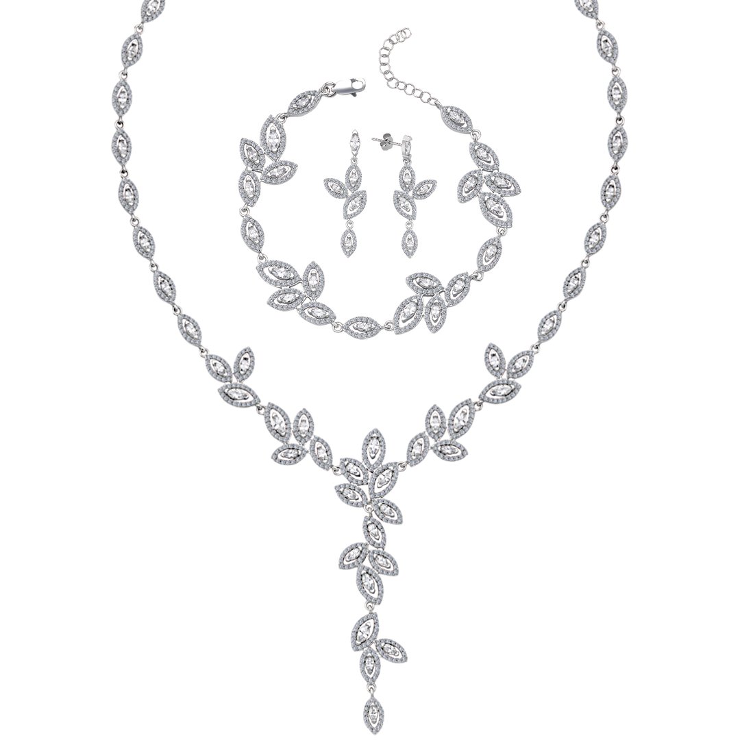 Pırlanta Montür Full Taşlı İlk Dans Işıltısı Gümüş Su Yolu Set