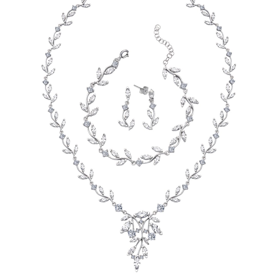 Pırlanta Montür Full Taşlı Masal Bestesi Gümüş Su Yolu Set