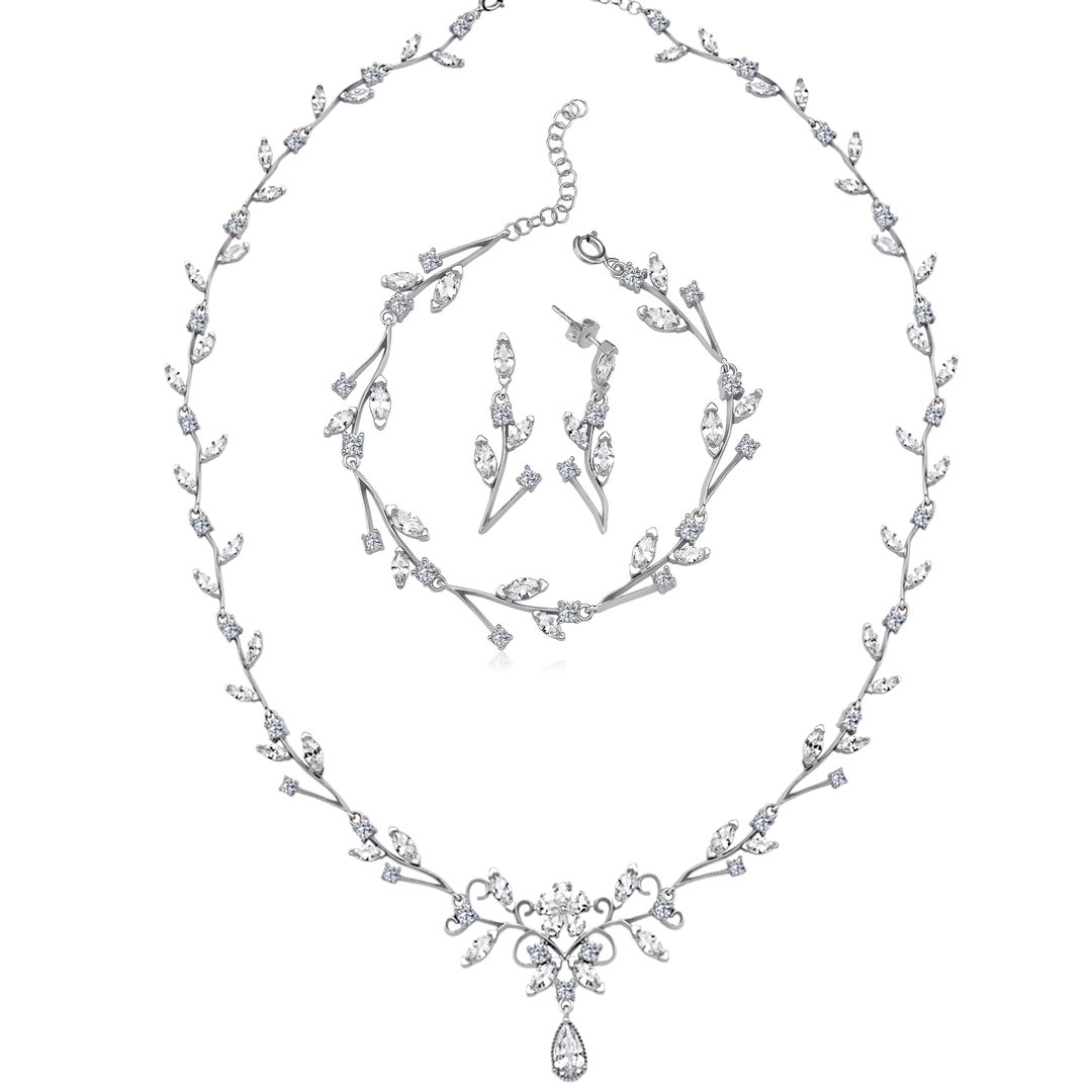 Pırlanta Montür Full Taşlı Sevgi Buketi Gümüş Su Yolu Set