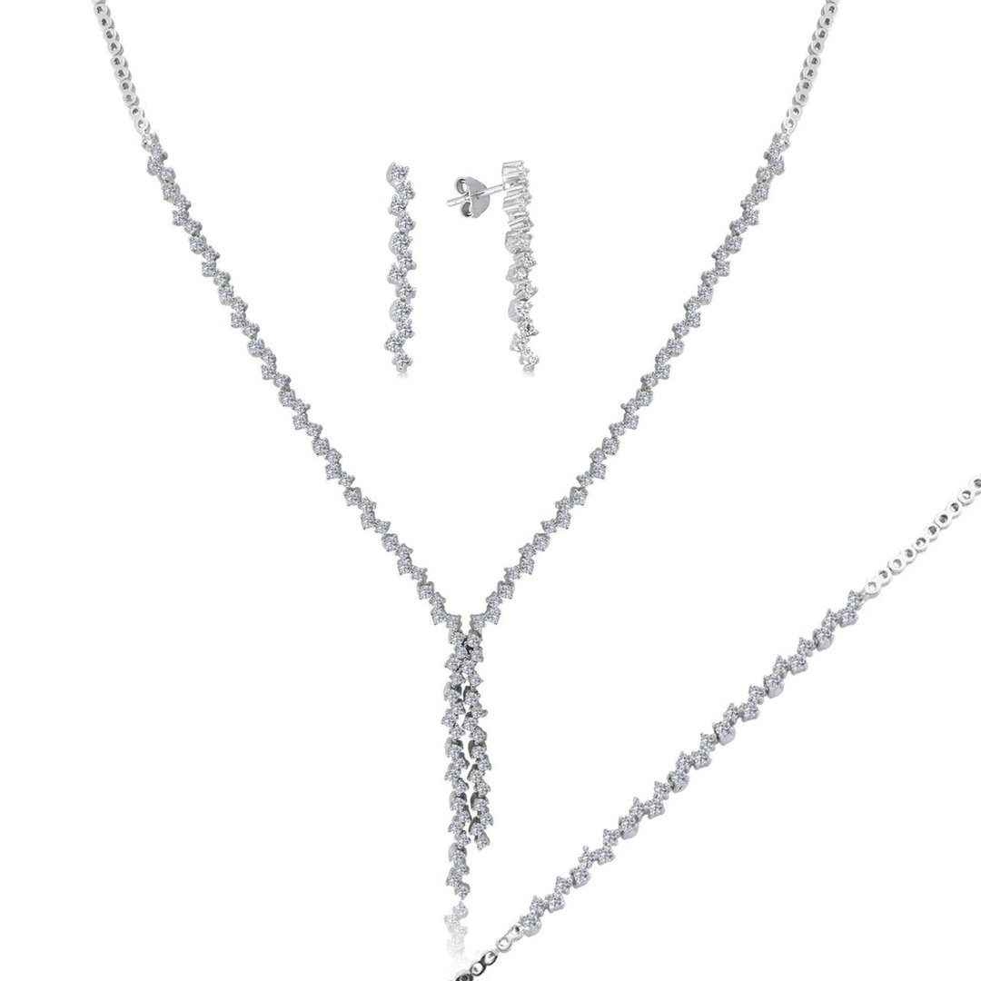 Pırlanta Montür Işıltılı Nehirler Gümüş Su Yolu Set Takım