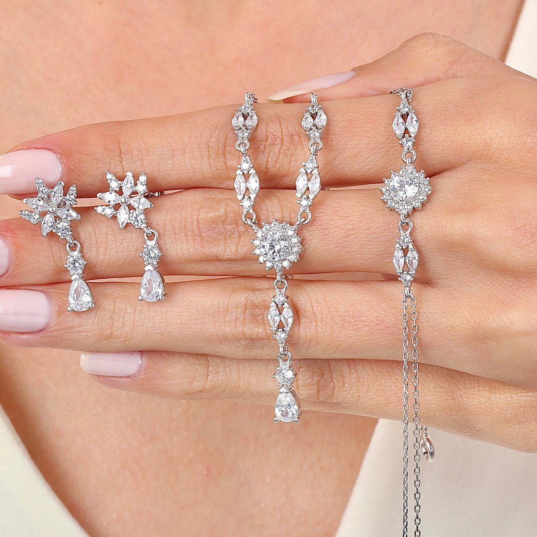 Pırlanta Montür Mutluluk Güneşi Gümüş Üçlü Set