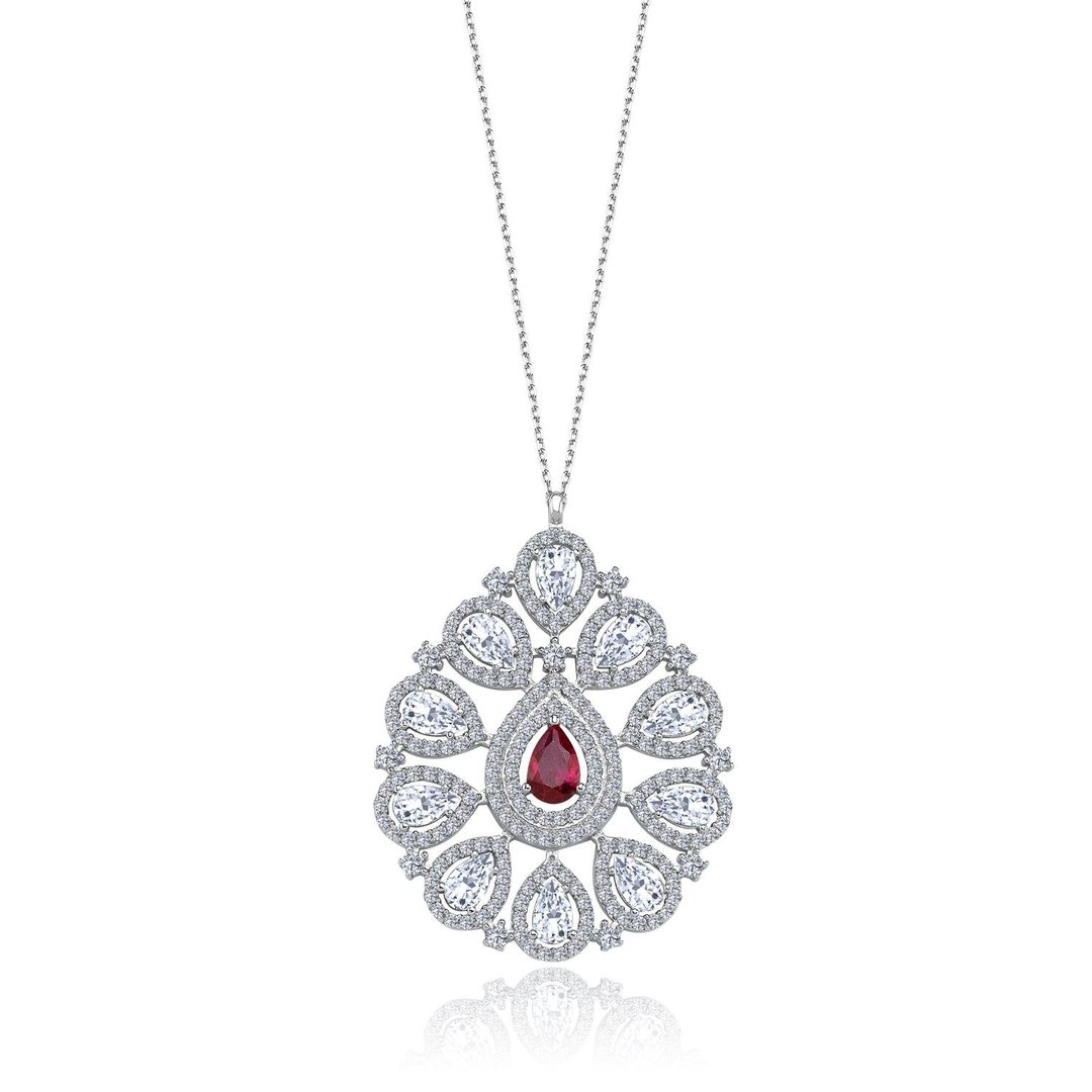 Pırlanta Montür Sentetik Yakut Kraliyet Nişanı Gümüş Kolye