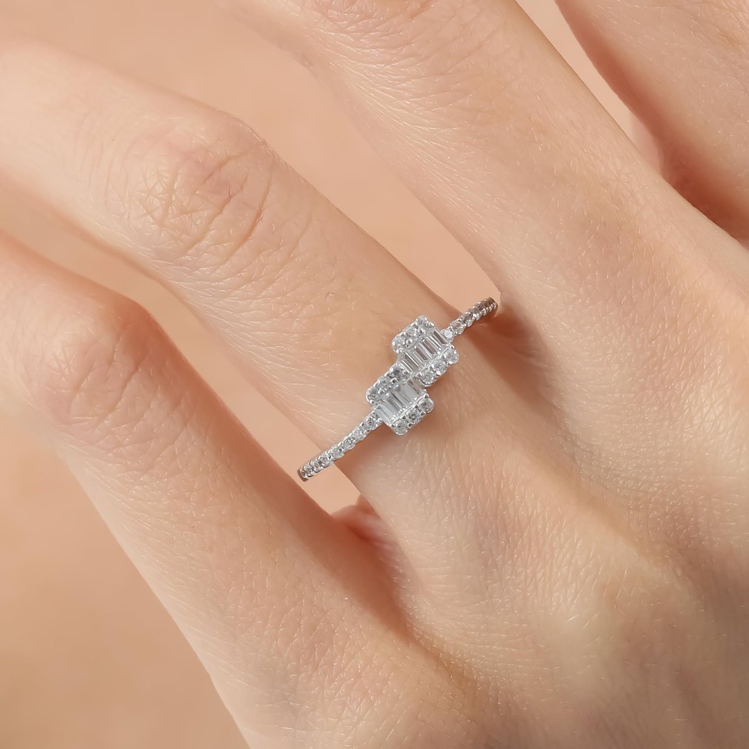 Pırlanta Montür Twin Bagetler Gümüş Yüzük