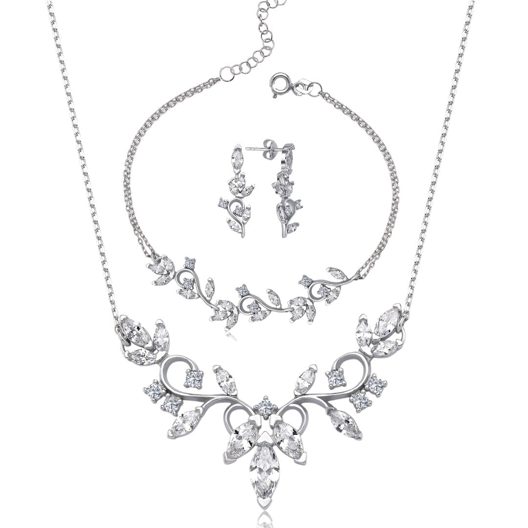 Pırlanta Montür Zarif Aşk Bestesi Gümüş Su Yolu Set