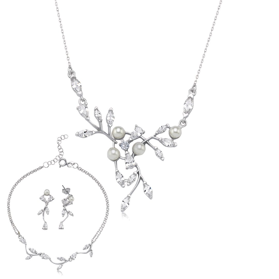 Pırlanta Montür Zarif Aşk Masalı Gümüş Su Yolu Set