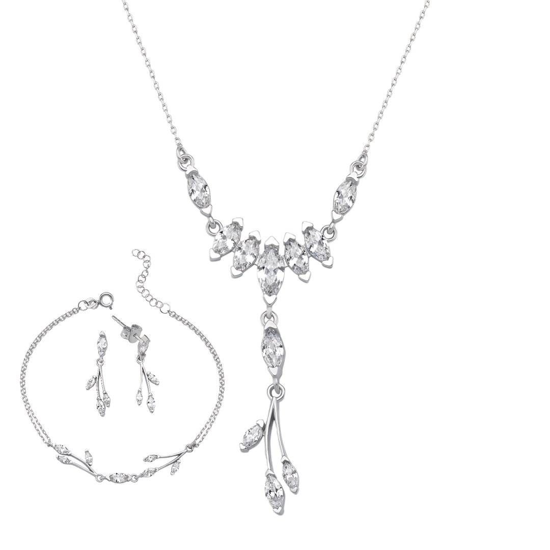 Pırlanta Montür Zarif Mutluluk Masalı Gümüş Su Yolu Set