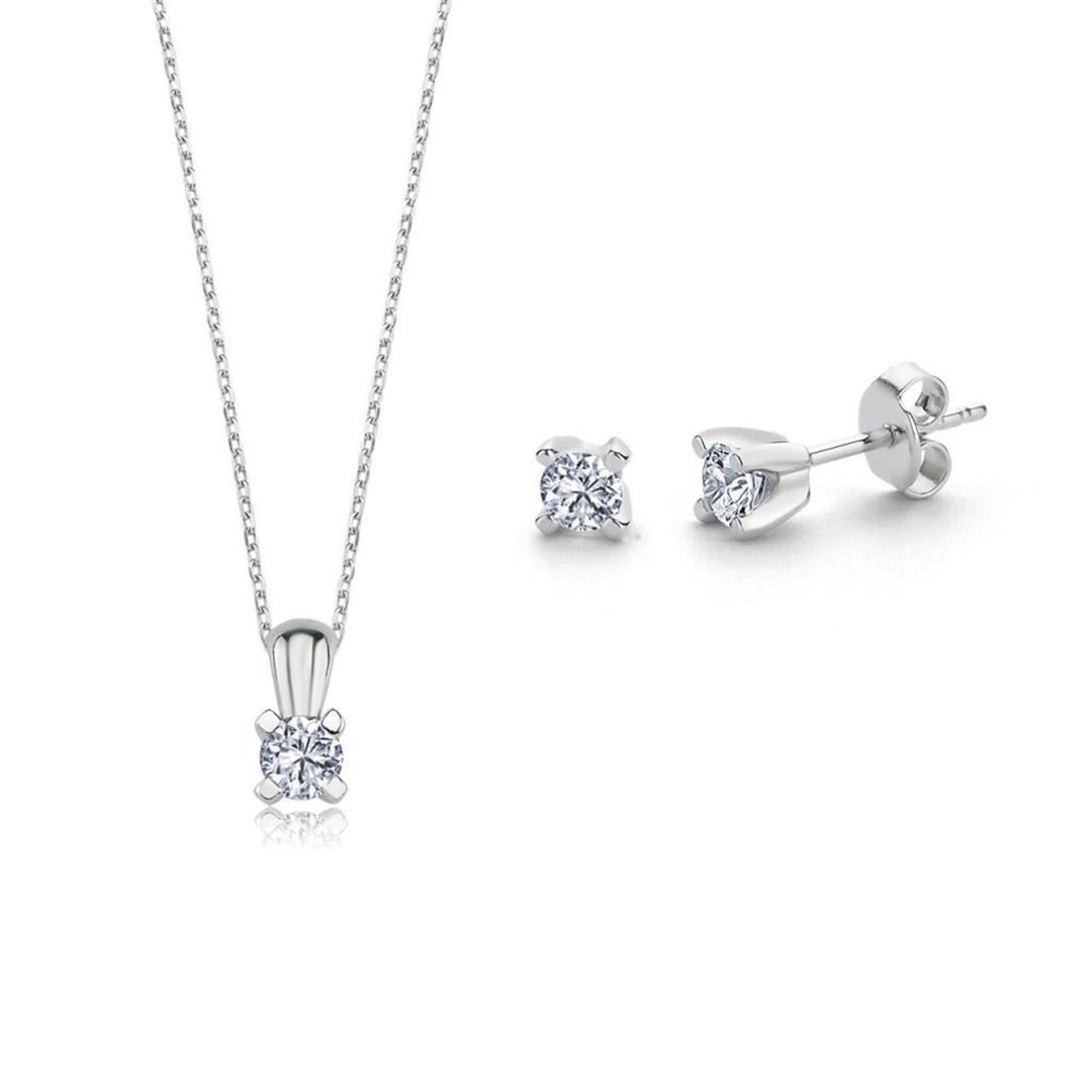 Swarovski 0.60 Karat V Model Gümüş Tektaş Kolye Küpe İkili Set